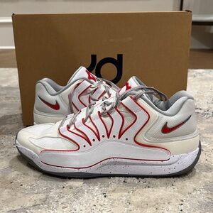 Nike White and Red Sneakers with Gray Accents